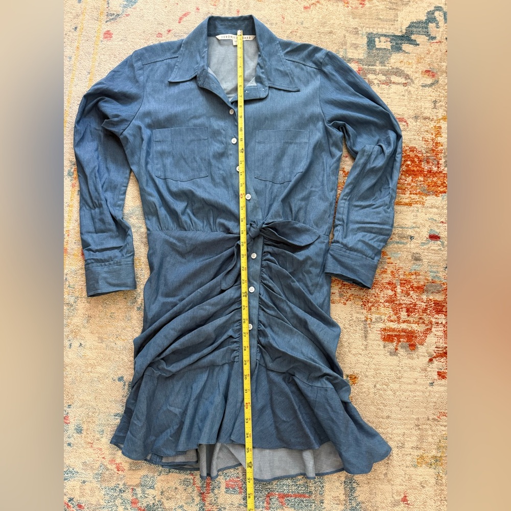 Veronica Beard Blue Ruched Long Sleeve Shirt MIDI Dress sz6 - Picture 7 of 14
